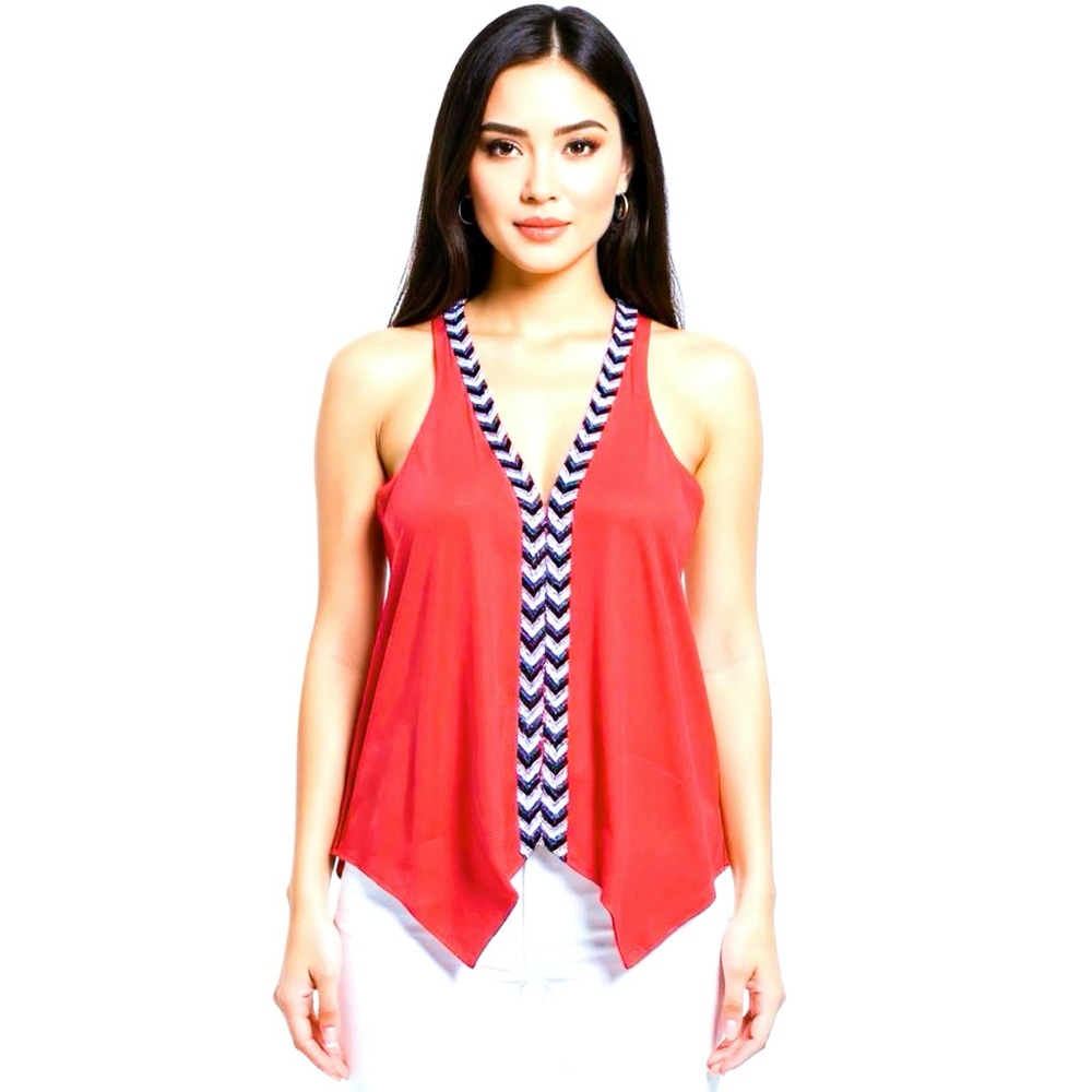 Parker Womens Silk Tank Top Beaded Orange Size XS Asymmetric Hem Boho Resortwear - Picture 13 of 14